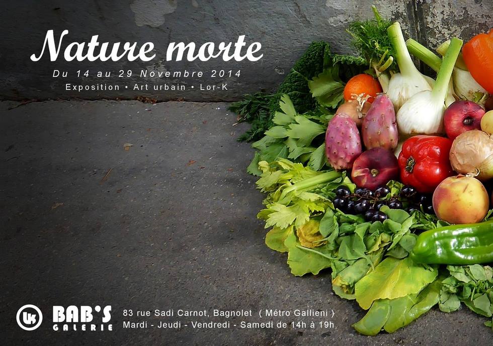 NATURE MORTE, Bab's Galerie, 83 rue Sadi Carnot, Bagnolet - Du 14 au 29 Novembre 2014